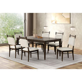 7pc Dining Room Set Dark Walnut Wooden Dining Table 6x Side Chairs Rubber wood Modern Kitchen Dining
