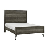 Contemporary Queen Bed Solid Acacia Wood Metal Legs Slat Design Paneling 3-tone Gray Finish Bedroom Furniture 1pc