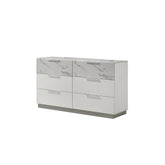 Hecuba Dresser White – Two-Tone High-Gloss Marble & Lacquer Finish with Six Spacious Drawers, Velvet-Lined Interiors (INCLUDES DRESSER ONLY)
