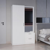 Melody 71" High Mirror Armoire, One Door Cabinet, Two Drawers , Hanging Rod, Rotating Mirror And Shoe Rack, Two Shelves White