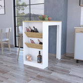 Ode Wine Storage Pedestal Kitchen Island White and Macadamia