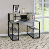 Iphigenia and Black Office Desk with Open Shelves and Hutch