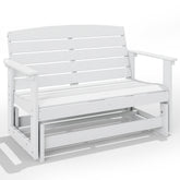 Patio Glider Bench w/ HDPE Slatted Double Rocking Chair, White