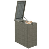 17-Gallon Small Deck Box, Wicker Outdoor Storage Box with Acacia Wood Top for Patio Cushions and Garden Tools, Gray