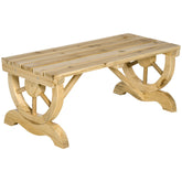 2-Person Wooden Garden Bench, Outdoor Wagon Wheel Porch Bench for Backyard Garden, Support 550 LBS, Rustic Country Style Patio Furniture, Natural Wood