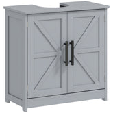 Farmhouse Pedestal Sink Storage Cabinet, Bathroom Sink Cabinet with 2 Barn Doors and Adjustable Shelf, Dark Gray