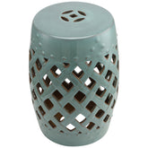 13" x 18" Ceramic Garden Stool with Woven Lattice Design & Glazed Strong Materials Decorative Outdoor Stool, Antique Blue