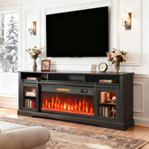 Fireplace TV Stand for TVs Up to 80 Inch, TV Console with Electric Fireplace, Open Storage and Side Cabinets, Gray