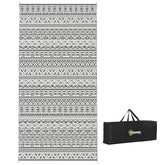 Reversible Outdoor Rug Carpet RV Camping Rugs with Carry Bag, 9' x 18', Gray & Cream White Boho