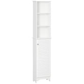 Tall Bathroom Storage Cabinet/Freestanding Linen Tower with 3-Tier Open Adjustable Shelf and Cupboard, White