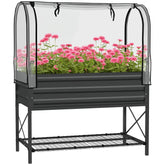Raised Garden Bed with Legs and Cover, Metal Elevated Planter Box with Bottom Shelf and Liner for Vegetables, Black