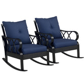 2 Piece Outdoor Wicker Rocking Chairs Rattan Porch Rockers with Cushions, Aluminum Frame for Garden, Patio, Blue