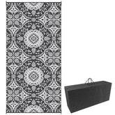 Outdoor Rug for Patio, 9' x 18' Waterproof Large Mat, Reversible Plastic Straw Rug for Decor, Portable Outside RV Camping Area Carpet Mat for Backyard Porch Deck Picnic, Gray & White Floral