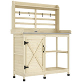 Wooden Potting Bench with Storage, Sink, Water Tap for Backyard, Patio, Balcony, Natural