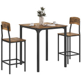 3 Piece Pub Table and Chairs, Small Kitchen Table and Chairs, Square Dining Table with 2 Stools, Rustic Brown and Black