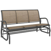 3-Person Outdoor Patio Glider Bench, Porch Glider Swing with 3 Seats, Breathable Mesh Fabric, Metal Frame, Brown