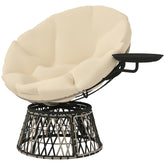 360° Swivel Outdoor Papasan Chair, 39" Overstuffed Circle Chair with Side Tray, Thick Cushion for Indoor Patio, Beige