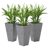 28" Tall Planters, Set of 3 Plastic Flower Pots with Marble Finish and Drainage Holes, Stackable Taper Planters, Gray
