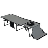 Folding Chaise Tanning Lounge Chair w/ 5-level Reclining Back, Reading Hole, Side Pocket, Headrest, Gray