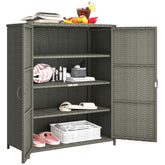 Rattan Wicker Outdoor Storage Cabinet with 4 Shelves and 2 Doors for Garden Pool Towel Storage, Dark Gray