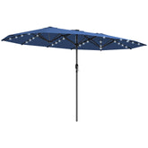 Garden Parasol, Double-Sided Sun Umbrella with LED Solar Lights, Patio Parasol for Outdoor, Blue