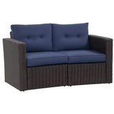 2 Piece Patio Wicker Corner Sofa Set, Outdoor PE Rattan Furniture, with Curved Armrests and Padded Cushions for Balcony, Garden, or Lawn, Dark Blue