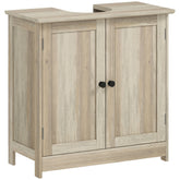 Bathroom Vanity Cabinet, Under Sink Bathroom Cabinet with 2 Doors and Adjustable Shelf, Weathered Gray Oak