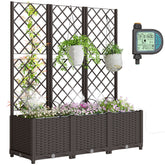 3PCS Plastic Planter Box with Trellis, Self-Watering Raised Garden Bed with Trellis and Automatic Watering Timer Kit