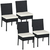 4 PE Rattan Outdoor Dining Chairs with Cushions, Patio Wicker Dining Chairs with Backrest, Black