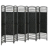 8 Panel Folding Room Divider Portable Privacy Screen Wave Fiber Room Partition for Home Office Black