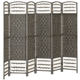 6 Panel Folding Room Divider Portable Privacy Screen Wave Fiber Room Partition for Home Office Dark Gray