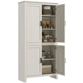 64" 4-Door Kitchen Pantry, Freestanding Storage Cabinet with 3 Adjustable Shelves for Kitchen, Antique White