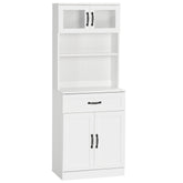 63.5 Inches Freestanding Kitchen Pantry, 4-Door Buffet Cabinet with Hutch, Coffee Bar Storage Cabinet with Adjustable Shelves, White