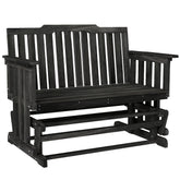 2-Person Patio Swing Glider Bench with Quick Drying Design and Wide Armrest, Wood Rocking Chair Loveseat for Backyard Garden Porch, Black