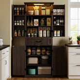 71" LED Kitchen Pantry Cabinet, Farmhouse Storage Cabinet with Door Shelves, Distressed Brown