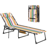Folding Outdoor Chaise Lounge Chair Tanning Chair with 5-Level Adjustable Back, Side Table, Pillow, Pocket, Mixed Color