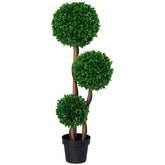 3.5ft Artificial Tree, Triple Ball Boxwood Topiary with Pot and Sandalwood Leaves, for Indoor Outdoor Home