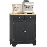 Kitchen Storage Cabinet, Sideboard Floor Cupboard with Solid Wood Top, Adjustable Shelf, and 2 Drawers, Distressed Black