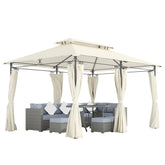 10' x 13' Double Roof Patio Gazebo, Outdoor Gazebo with Curtains, for Garden, Lawn, Backyard and Deck, Cream White