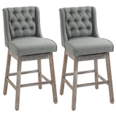 Bar Height Bar Stools Set of 2, 180 Degree Swivel Barstools with Solid Wood Footrests and Button Tufted Design, 30" Seat Height Bar Chairs for Kitchen Island, Gray