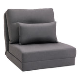 Convertible Flip Chair, Floor Lazy Sofa, Folding Upholstered Couch Bed with Adjustable Backrest, Metal Frame and Pillows for Living Room Bedroom, Dark Grey