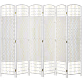 6 Panel Folding Room Divider Portable Privacy Screen Wave Fiber Room Partition for Home Office White