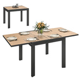 35.5"-71" Expandable Outdoor Dining Table for 4-6 People, Aluminum Patio Table with Slatted Wood Grain Top, Natural
