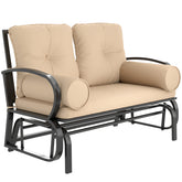 Swing Glider Rocking Chair, Double Patio Bench, 2 Person Loveseat with Steel Frame, Cushions, Pillow Armrests, Khaki