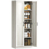 Kitchen Pantry, Freestanding 5-tier Storage Cabinet with 2 Adjustable Shelves, Antique White