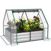 4 x 3 x 3ft Raised Garden Bed with Mini Greenhouse, Galvanized Raised Garden Bed with Cover for Herbs and Vegetables, Small Greenhouse for Patio Garden Balcony, Clear and Gray