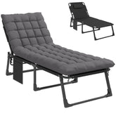 Folding Chaise Lounge Chair Outdoor Tanning Chair with 5-Position Backrest, Cushion, Side Pocket, Dark Gray