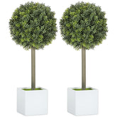 Lifelike Artificial Plants Set of 2, Fake Boxwood Topiary Balls with 114 PE Leaves for Home or Office Decor, Green