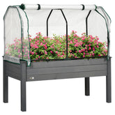 Raised Garden Bed with PE Greenhouse Cover Outdoor Planter Box for Herbs and Vegetables, 48 x 22 x 46 inch, Dark Gray