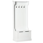 Hall Tree with Coat Rack, Storage, and Sitting Bench, White